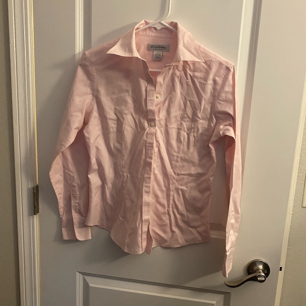 brooks brothers non wrinkle womens long sleeve blouse top pink size 2 cotton - Picture 1 of 3